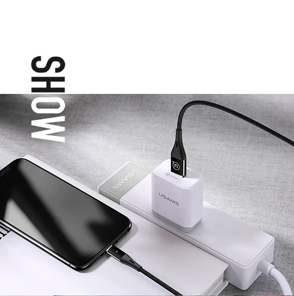 USAMS USB кабель для iPhone Быстрая зарядка для iPhone кабель светодиодный светильник USB кабель синхронизации данных для iPhone X 8 7 6 6S Plus 5 5C 5S SE