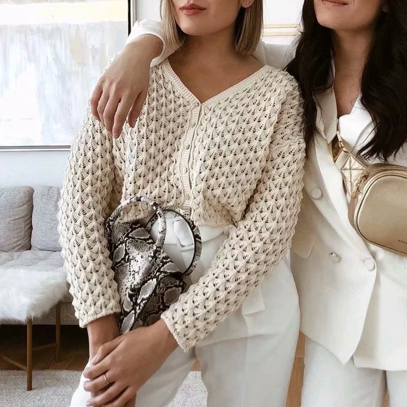 Miguofan однотонные Вязаные Короткие кардиганы женские свитера джемперы с вырезами