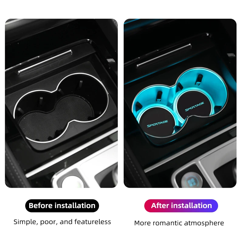Car Luminous Water Cup Mat Non-Slip For Kia Sportage 3 4 QL SL R Induction Colorful Interior Modification Ambience Light | Автомобили и