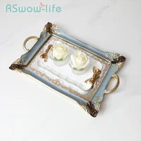 retro household rectangular tea fruit tray jewelry luxury resin mirror beauty salon spa essential oil tray serving trays