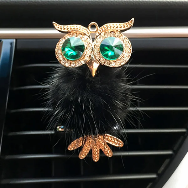 black Алмазный мех Сова автомобильный освежитель воздуха Авто выход духи клип приятный аромат автомобильный диффузор Bling автомобильные аксессуары Интерьер Декор подарки - Название цвета: black