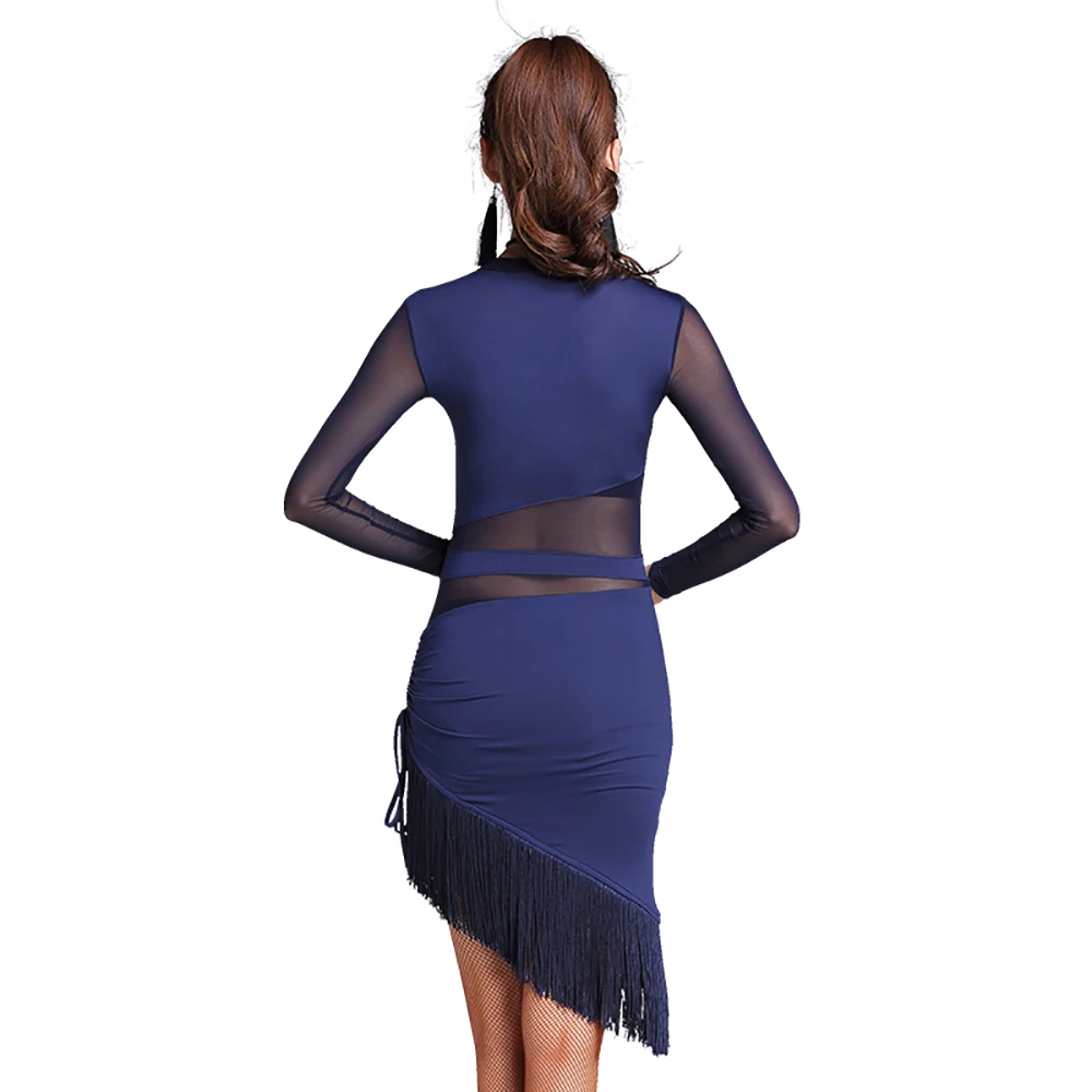 2019 Ladies Women Latin Dance Dress Black Navy Stage Costumes Tassel Salsa Cha Rumba Samba Perform Fitness Clothing | Тематическая