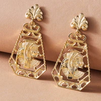 huatang vintage gold portrait dangle earrings for women gold color geometric hollow big earrings female party jewelry brincos