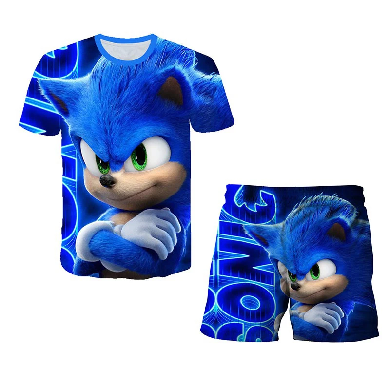 

Sonics T Shirt Kids Sets Boys Tshirts And Pants Children's Clothing Girls Tops Tees Baby Clothes Short Sleeve Teen Girls Set
