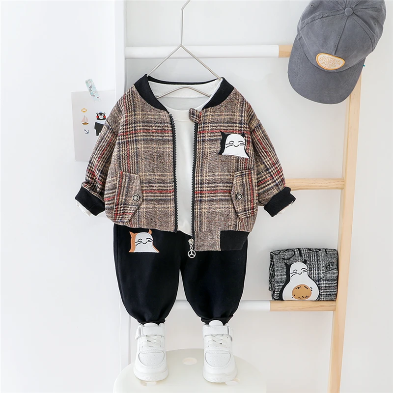 2020 Весна Комплекты одежды для мальчиков младенцев в клеточку одежда с рисунком