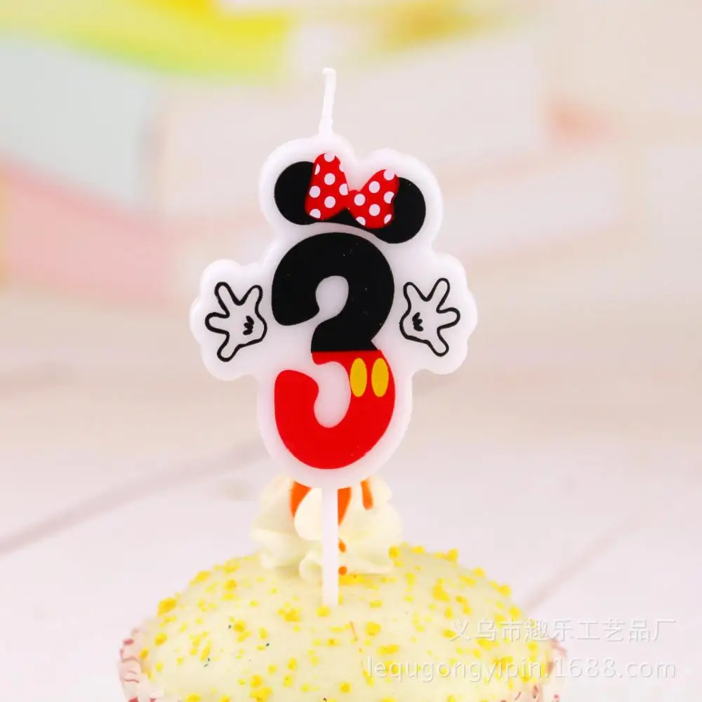 Minnie 3 1 шт. свечи в виде Микки Мауса, юбилейный торт, цифры, От 0 до 9 лет, с днем рождения, Мультяшные свечи, плавающие свечи, вечерние украшения - Цвет: Minnie 3