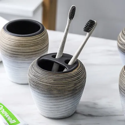 Винтажный ручной работы керамический набор для ванной комнаты/комплект из пяти аксессуаров/дозатор для мыла/меламиновый поднос.