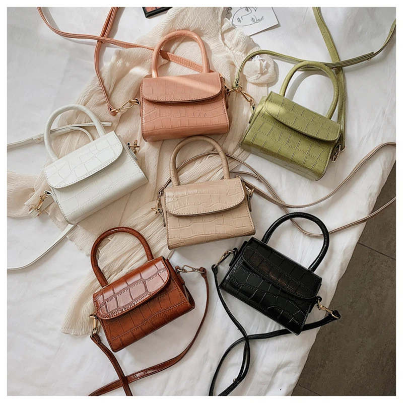 

Stone Pattern PU Leather Crossbody Bags For Women Top Handle Purse Mini Brown Torebka Damska Luxury Designer Handbag
