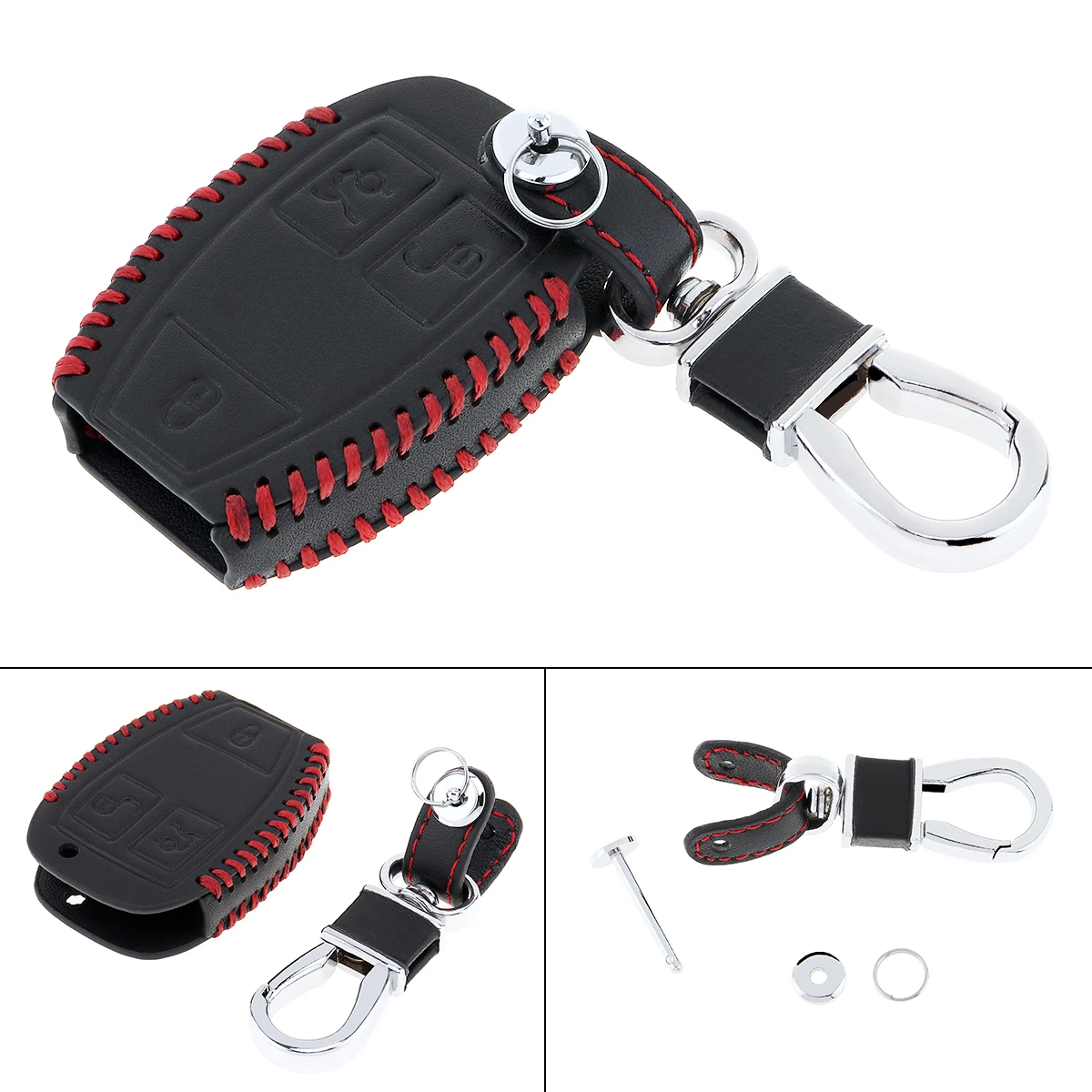 

3 Buttons Hand Sewed Leather Car Key Cover Protector Car Key Holder Fit for Mercedes Benz W203 W210 W211 W124 W202 W204 W205 AMG