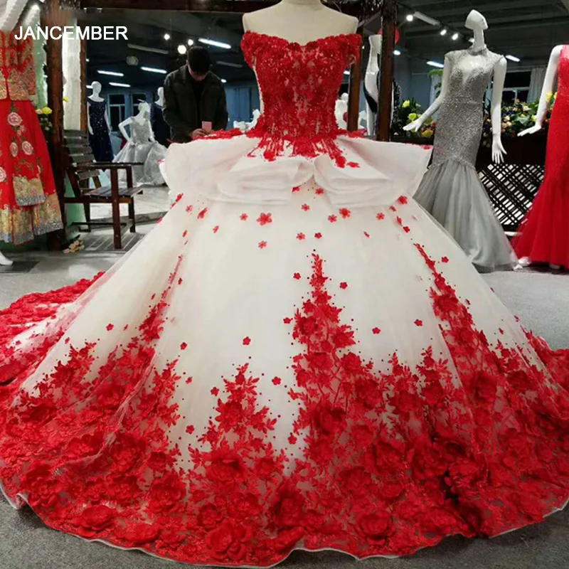 

LSS037 красные платья высокого качества с 3D цветами Быстрая доставка из Китая с открытыми плечами v-образным вырезом на шнуровке сзади бальное ...
