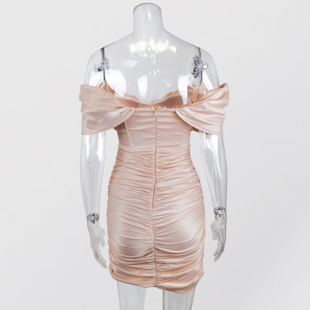 

Woman Dress Solid Color Tube Top Women Sexy Off Shoulder Short Sleeve Woman Dress Pleated Party Mini Sexy Bag Hip Dress