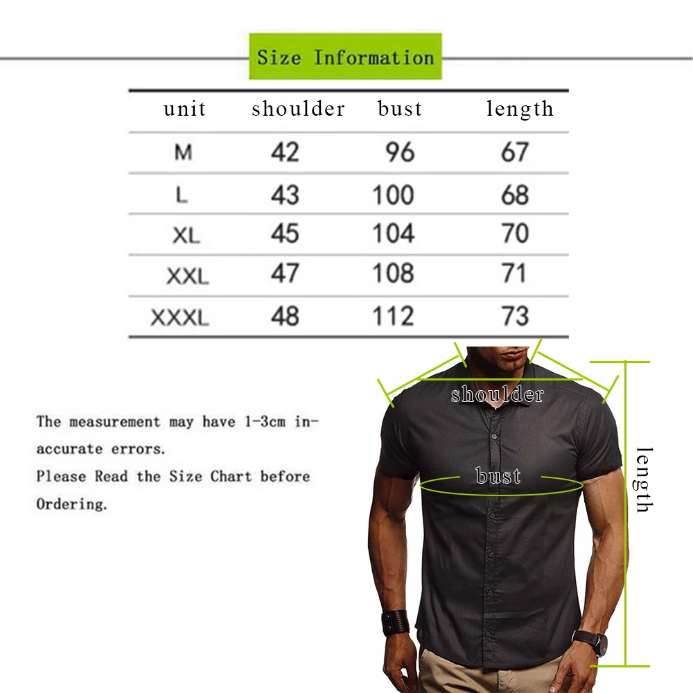 CYSINCOS Men's Slim Fit Shirt Short Sleeve Business Formal Casual Comfortable Solid Button Single Breasted Tops | Мужская одежда