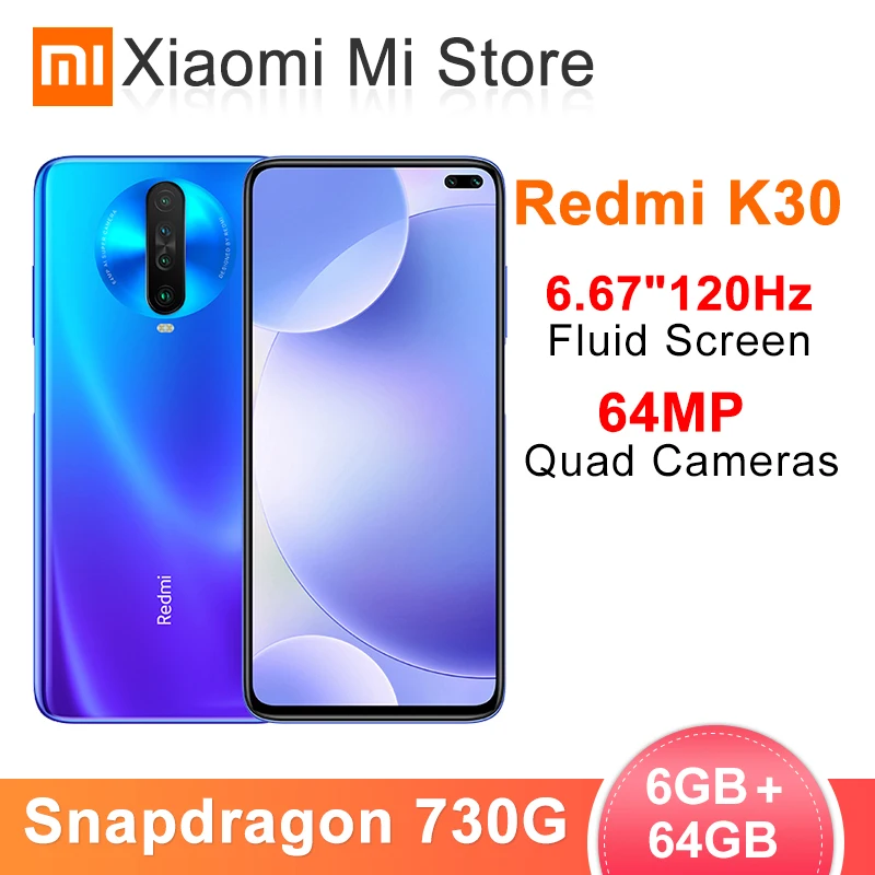 Xiaomi Redmi K30 смартфон с восьмиядерным процессором Snapdragon 730G ОЗУ 6 ГБ ПЗУ 64 120 Гц 4500