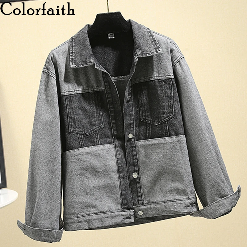 Colorfaith новинка 2019 Осень-зима женская джинсовая куртка пальто утолщенная пэтчворк