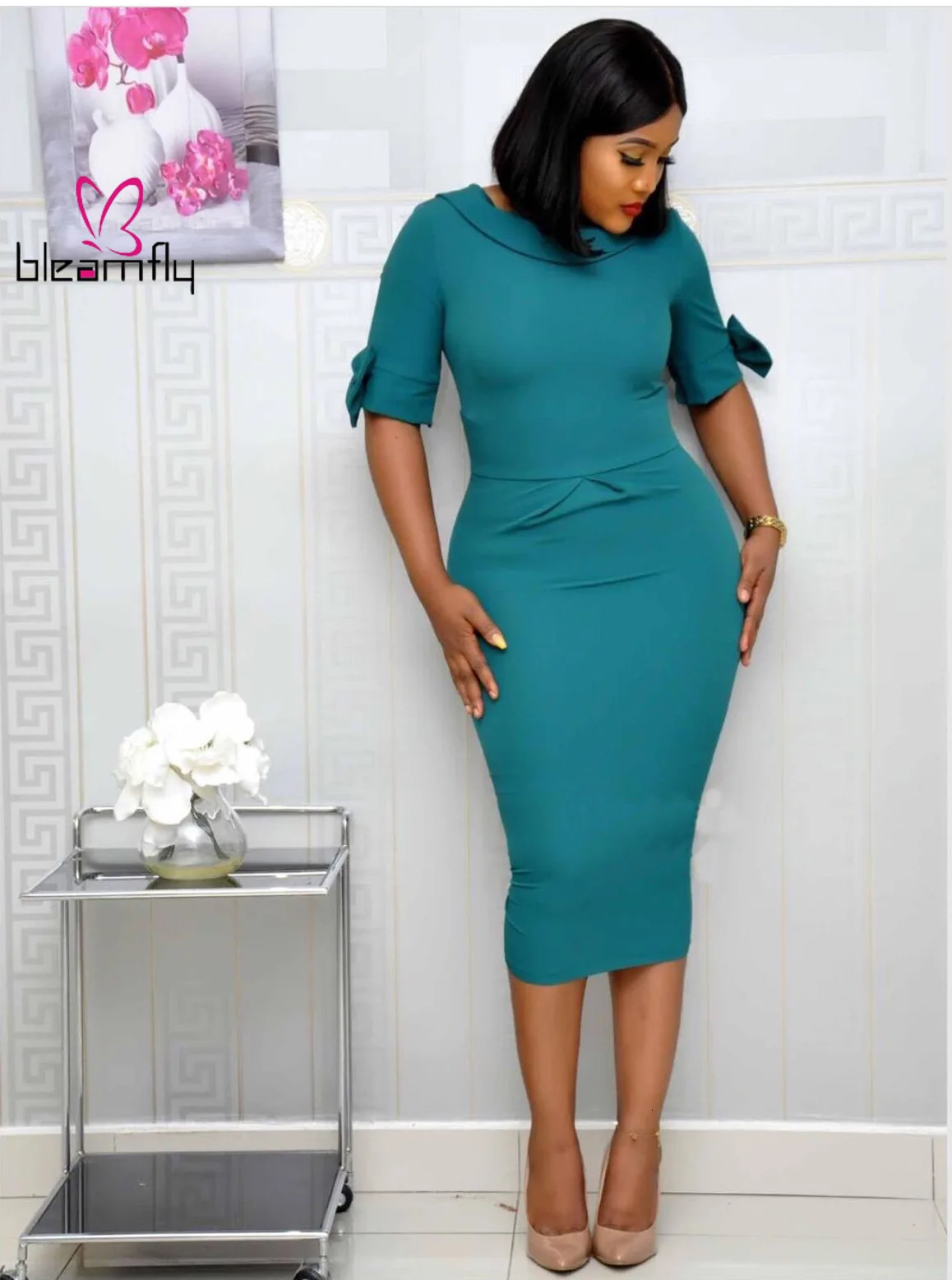 2019 женское осеннее офисное облегающее платье миди Клубные вечерние платья