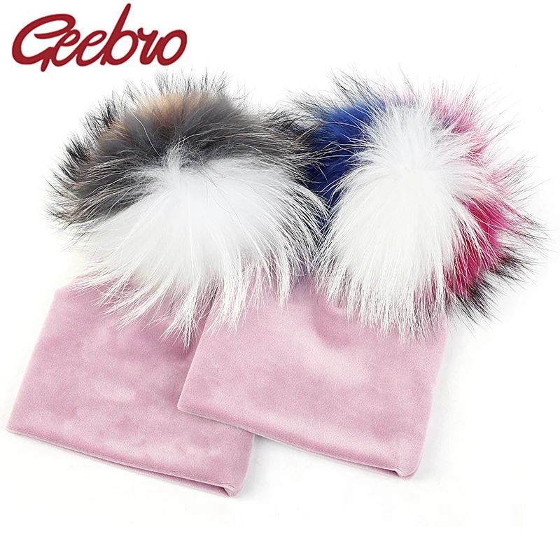 

Baby Girls Boys Beanies Infant Newborn Winter Warm Beanie Hats Skull Caps Unisex For 0-3 Month With 15cm Real Fur Pompom