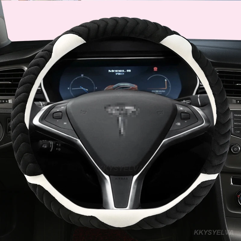 

Car Steering Wheel Cover Winter Plush 38cm D shape For Tesla Model 3 2017 2018 2019 2020 2021 Auto interior Accessories