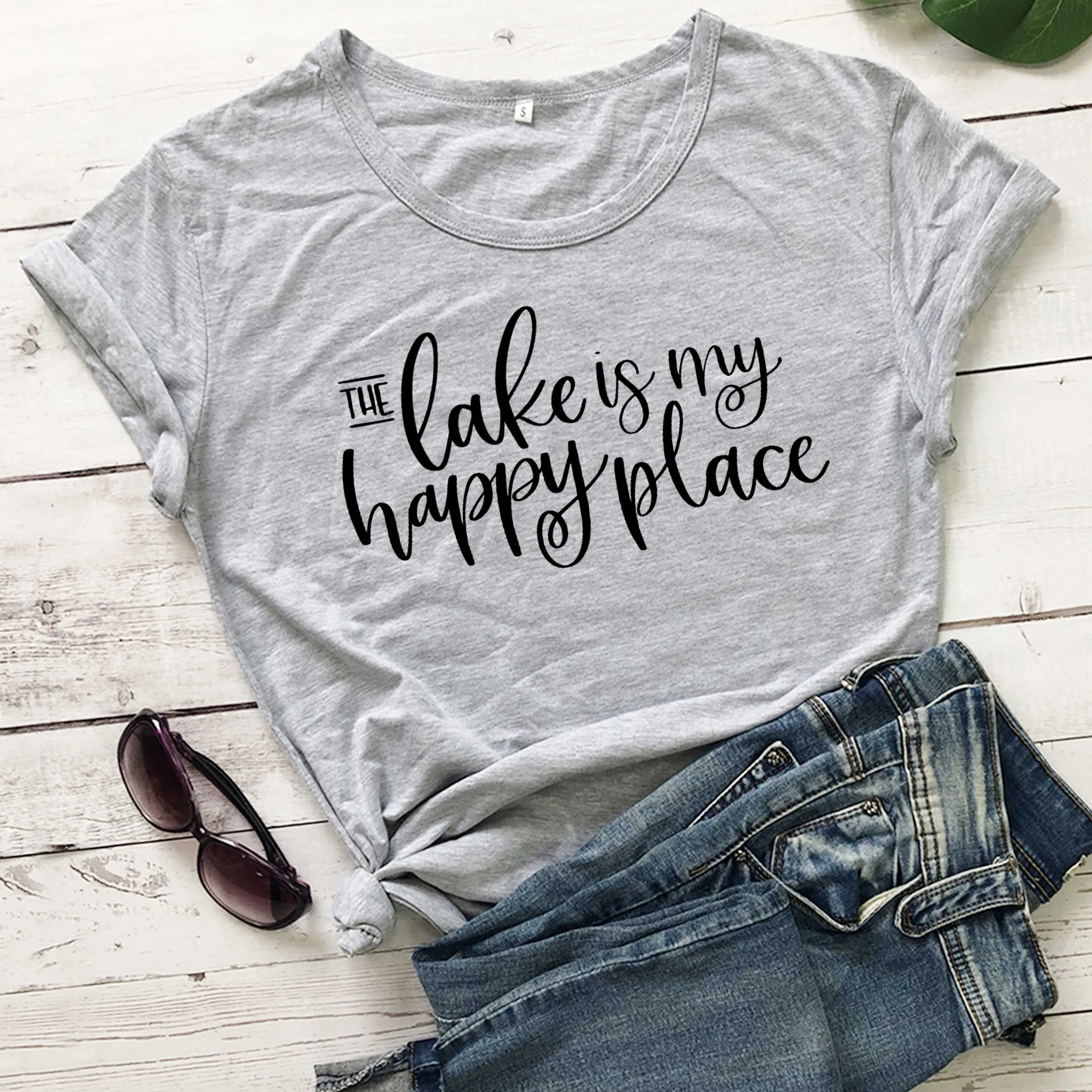 

Женская футболка The Lake is my Happy Place, повседневная забавная футболка из чистого хлопка со слоганом, унисекс, стиль гранж, tumblr, хипстерские футбол...