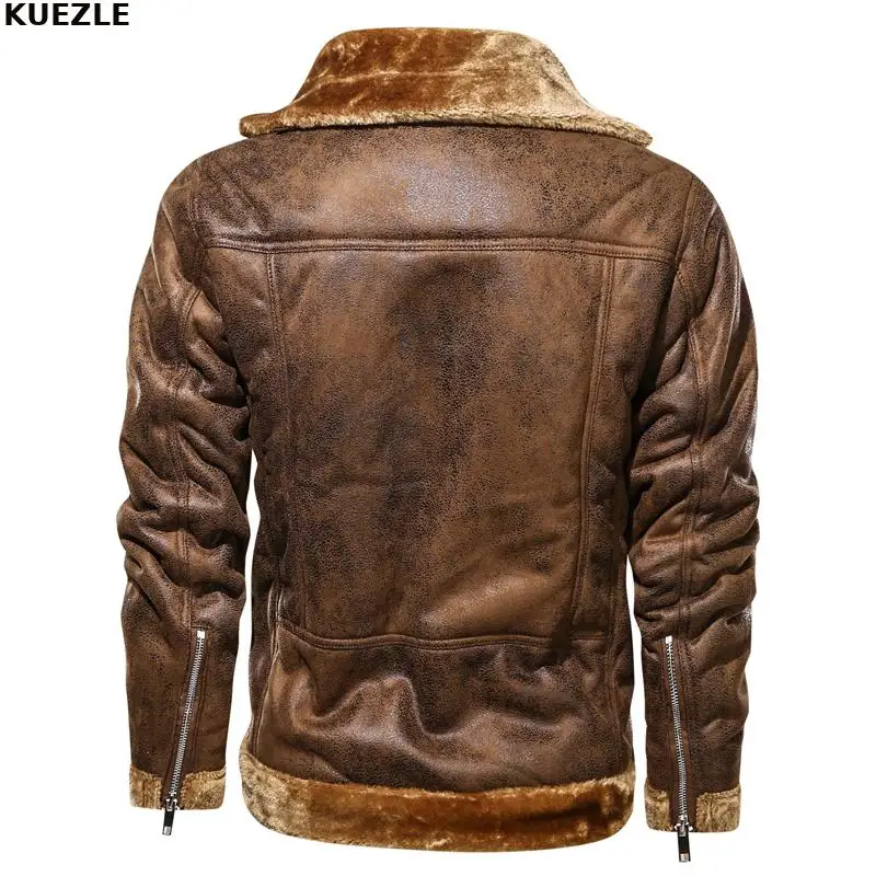 

casaco male 2020 Winter Jacket Mens Suede Leather Jacket Lapel Collar Vintage Style Warm Thick Fur Jacket Slim Fit Men Jackets