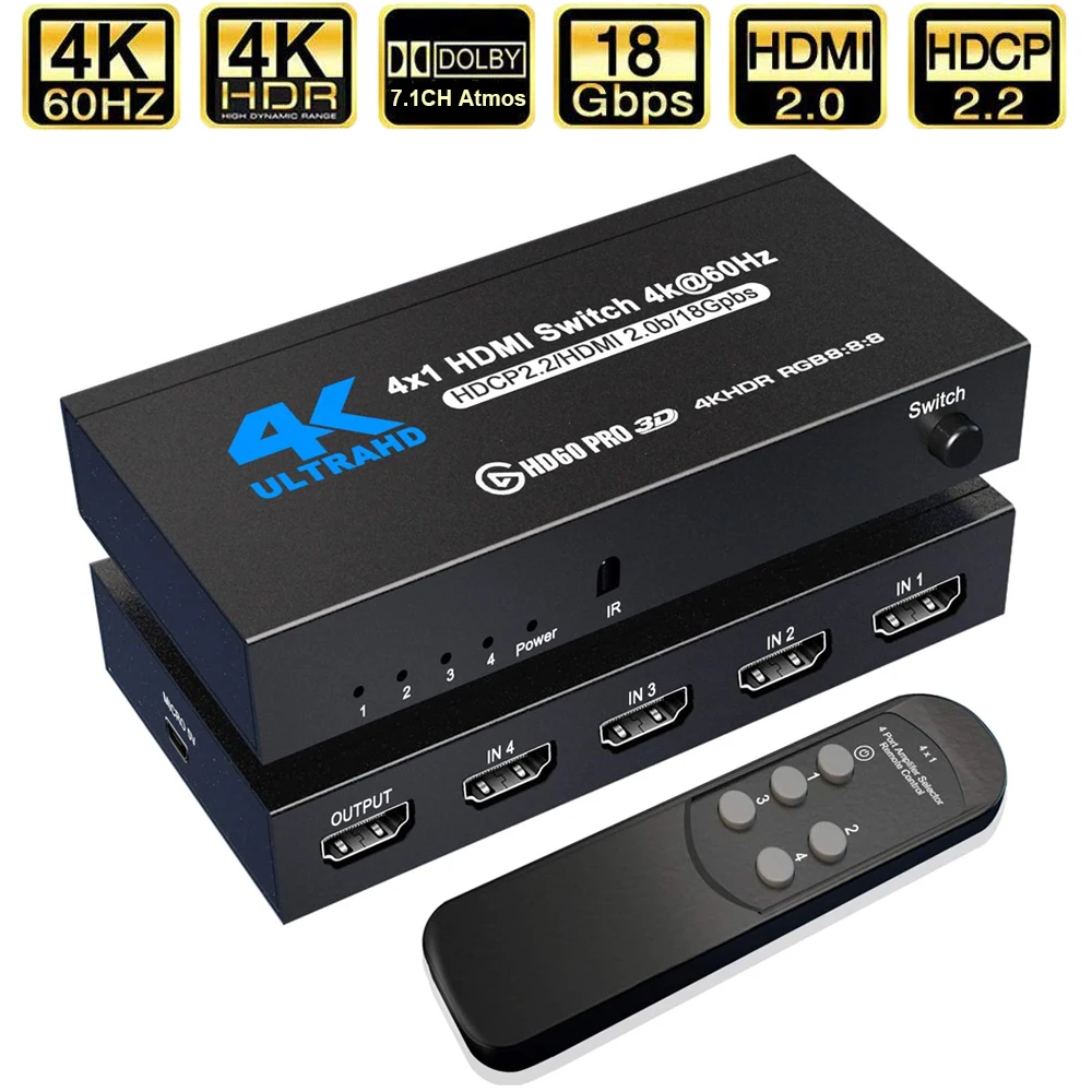 2021 Лучший 4K HDMI переключатель 2 0 портов Sup RGB 4:4:4 HDR 60 Гц с дистанционным управлением