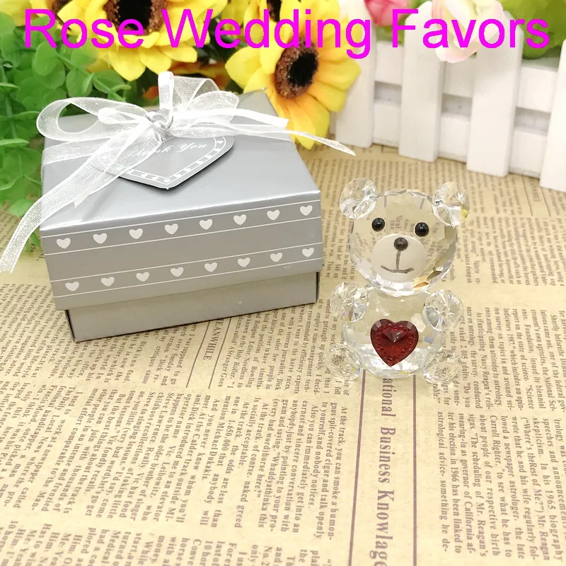 

(5pcs/Lot)FREE SHIPPING+Lovely Crystal Bear with Red Heart Newborn Christening Souvenir Baby Birthday Party Giveaways For Guest