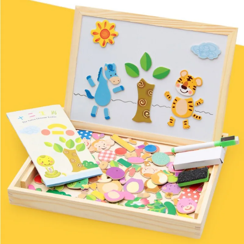 Детская деревянная магнитная головоломка рисунок с животными/транспортным