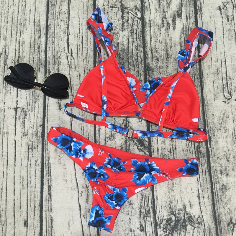 

2pcs Split Pit bar Bikini girls Bikini Bathing Summer Swim Suit Push Up Sexy Women sexy plain Sling top triangle Lace bikini