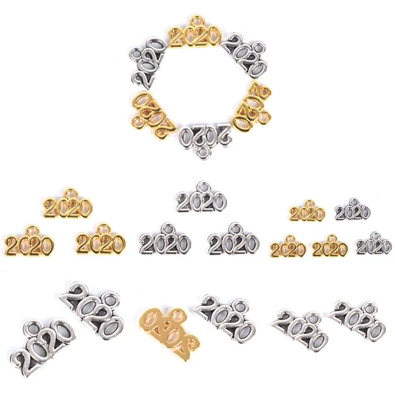 Новинка 100 шт./лот подвески из сплава с буквами 2020 серебряные и золотые Плавающие