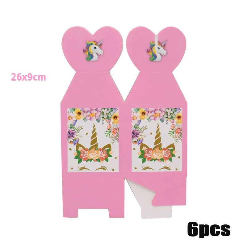 6pcs Candy Box Комплект украшений для вечеринки в виде единорога, тарелки, салфетки для стаканчиков, покрытие для стола, для дня рождения, свадьбы - Цвет: 6pcs Candy Box