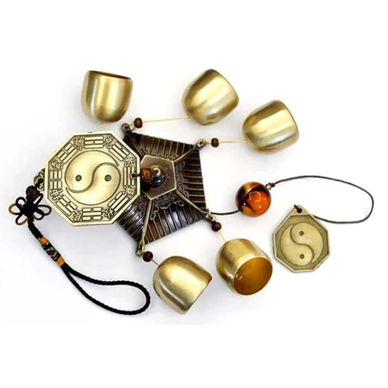 Чистый медный Фен Шуй Колокольчик Ветер и колокольчик Большой 5 колокольчиков