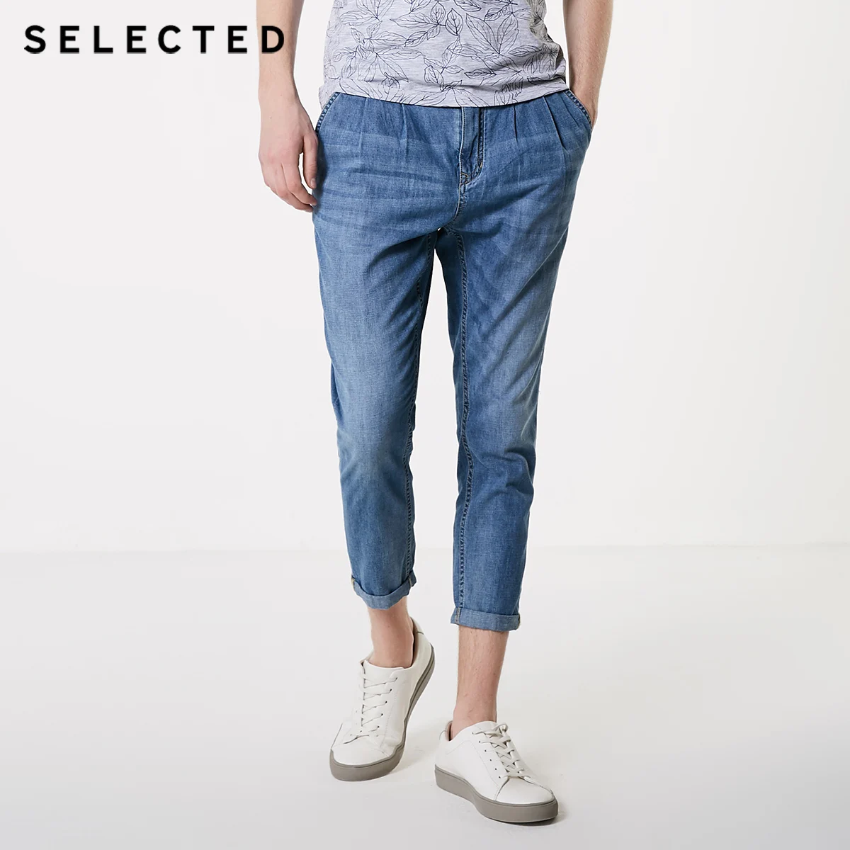 SELECTED Men's Summer Loose Fit Denim Pants Cotton and Linen Blended Crop Jeans C|419232513 | Мужская одежда