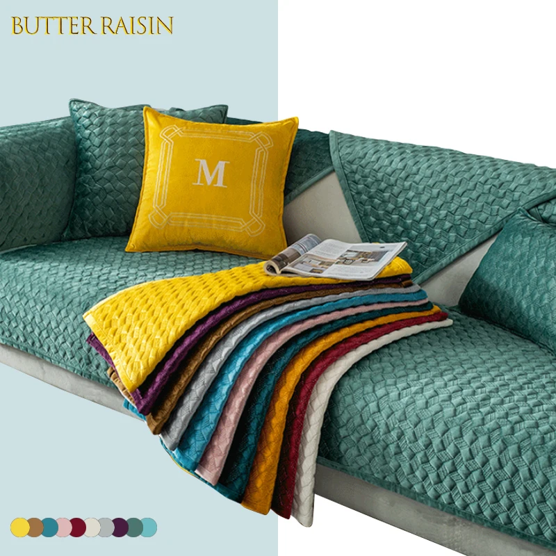 

Winter Plush Sofa Cover Super Soft Non-slip Couch Seat Cushion Solid Color Corner Sofa Towel Furniture Protector Slipcover 1PCS