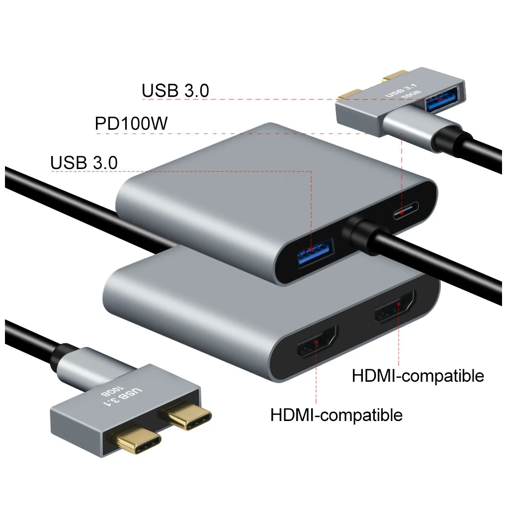

Адаптер-преобразователь с Type c на HDMI, 5 в 1, HD/USB3.0/Type C, видеоадаптер типа C для MacBook Pro/Air 2018-2020