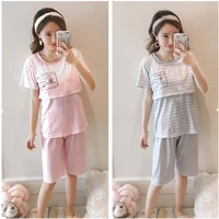 breastfeeding maternity clothing suits 2021 summer short sleeve topshorter for pregnancy women nursing pajamas b0105