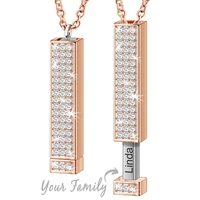 rose gold personalized name retractable double layer engraved 3d necklace for women zircon pendant necklaces custom jewellery