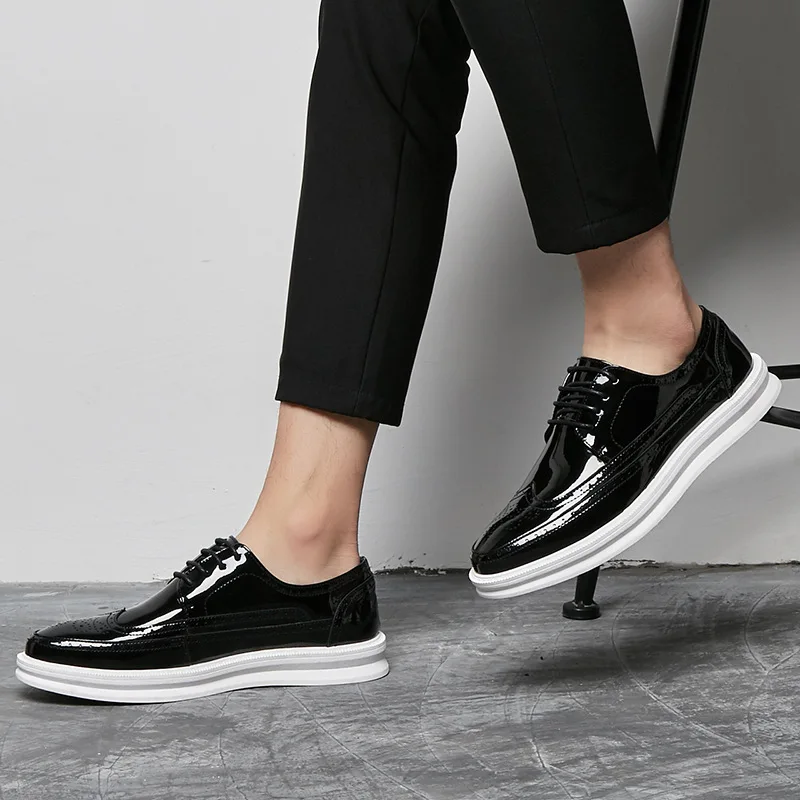 Мужские Роскошные модные свадебные вечерние платья из лакированной кожи обувь