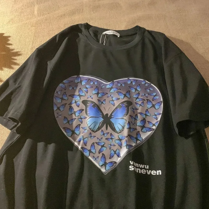

T shirt Punk Butterfly Love print Harajuku Tops Fashion Swag Aesthetic Gothic T-shirts Streetwear clothes vintage summer shirt