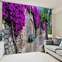 High quality custom 3d curtain fabric purple flower garden curtains soundproof windproof curtains
