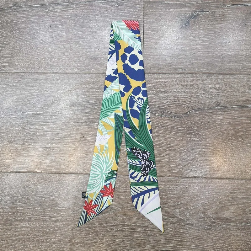 Новая женская платок-головной убор "Бабочка Цветок" от известного бренда роскошных дамских платков, обертка на сумку или руку, лента 2021 года дизайна, шелковая повязка для волос. G65.