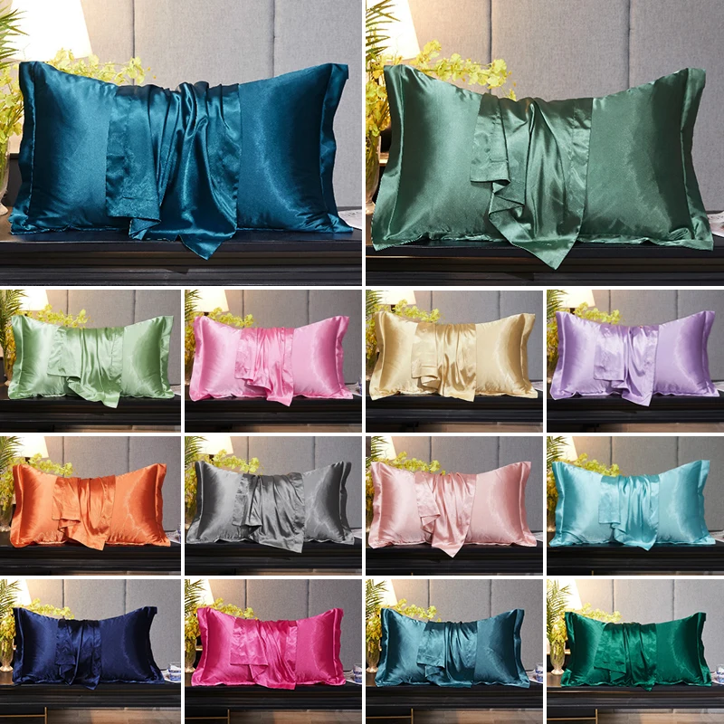 

1PC Emulation Mulberry Silk Cool Pillowcase Fashion Solid Color Home Decor Bolster Case Modern Luxurious SPA Club Pillowcase