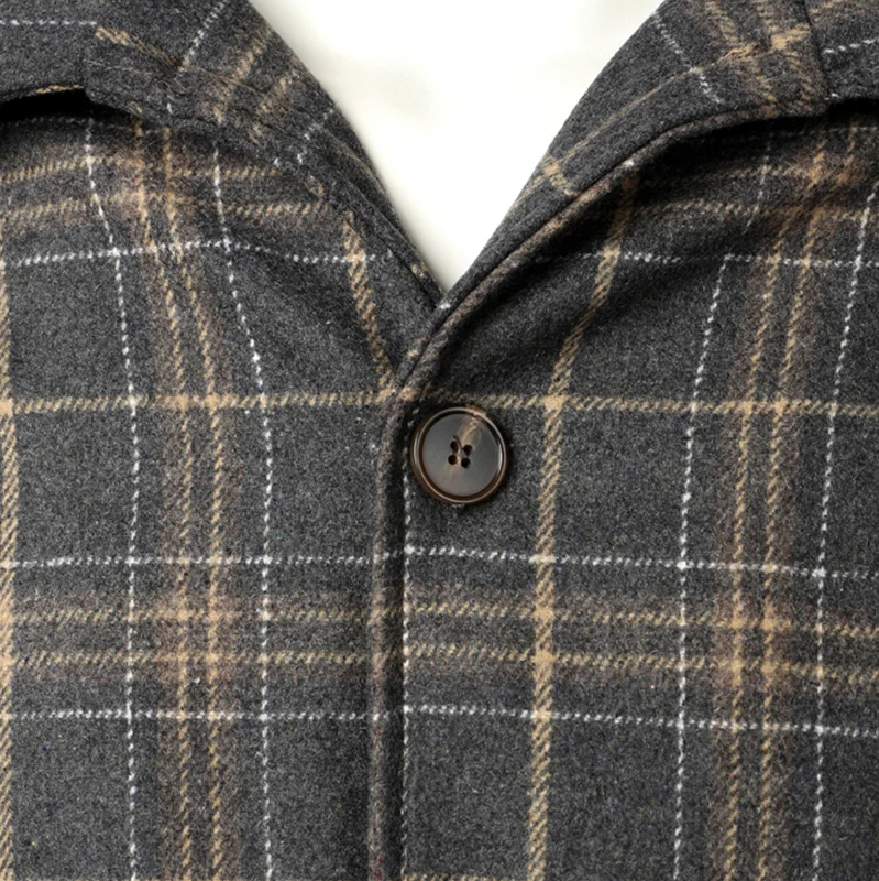 Куртка мужская шерстяная с принтом модное повседневное пальто в клетку стиле