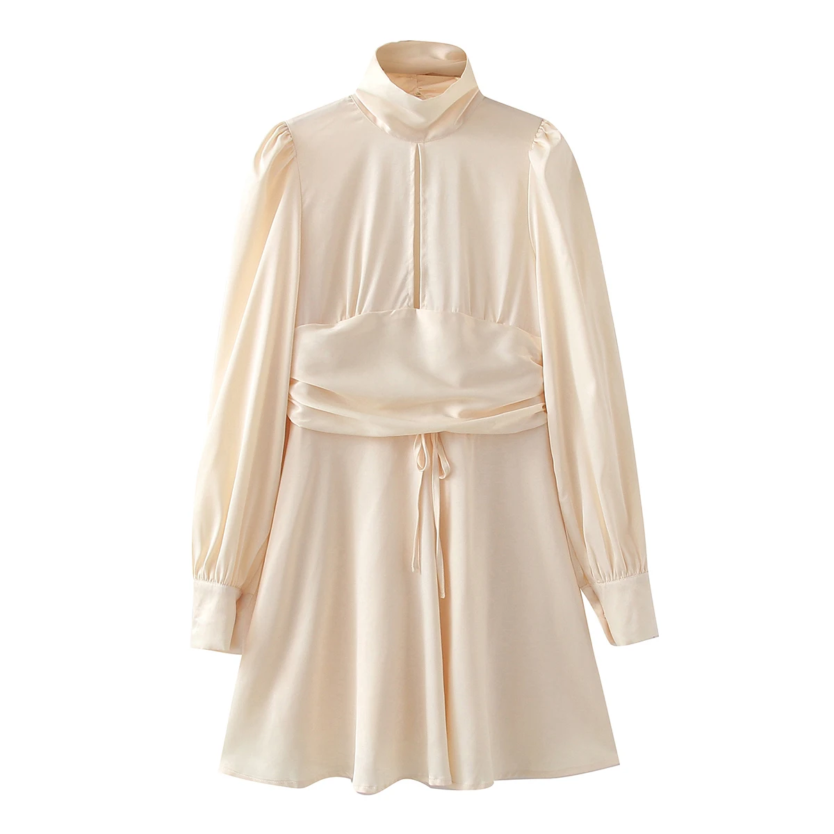 

CSMDTYJL Elegant Backless Sundress Women Summer Turtleneck Fashion Vintage Mini Dress Female Sashes Pleated Chic Dresses Girl