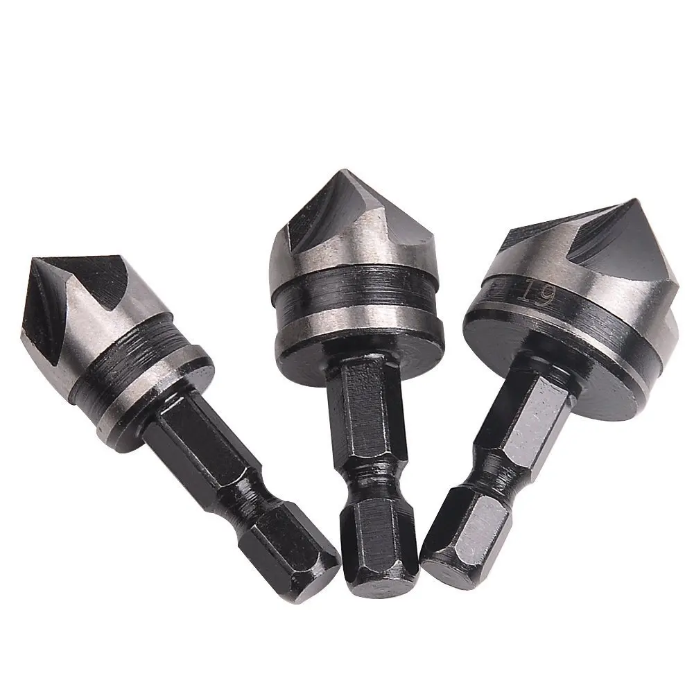 

3pcs Chamfer Countersink Chamfer Drill Bit 1/4" Hex Shank 90 Degree Wood Chamfering Cutter 6mm-19mm Chamfer Counter