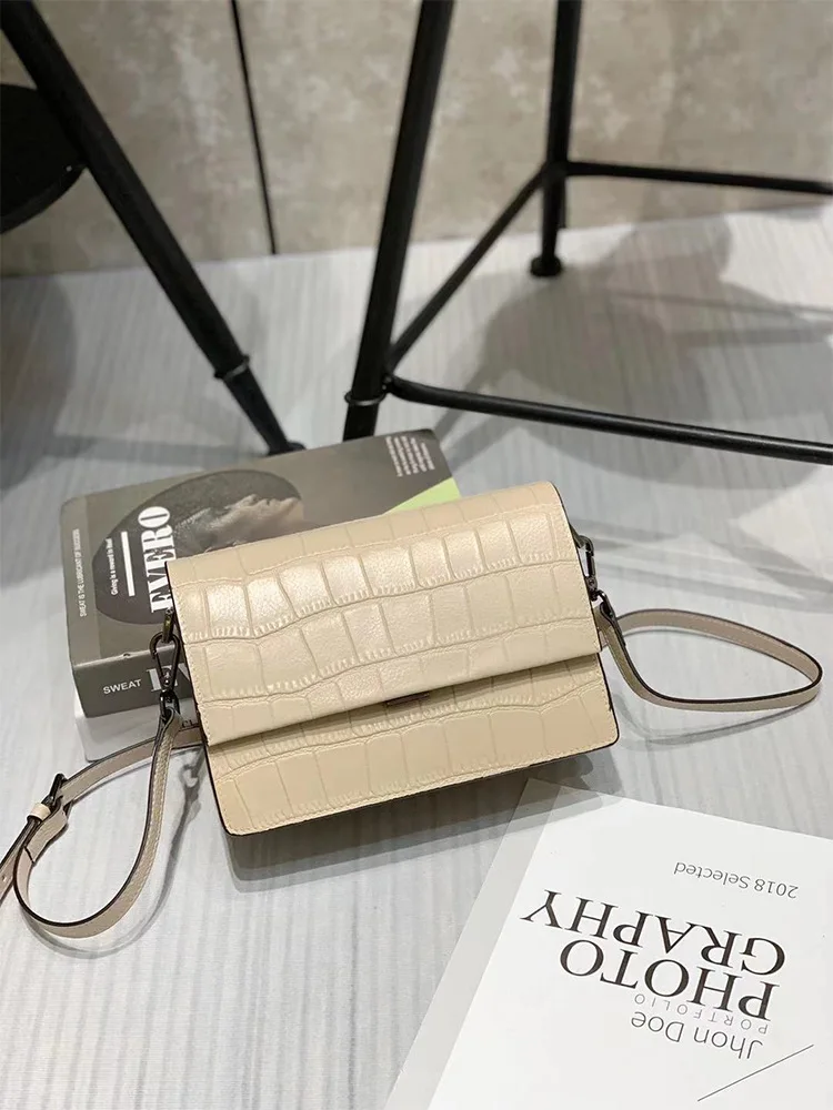 

Genuine leather bag 2021 new female bag fashion all-match small square bag crocodile pattern trendy messenger shoulder bag