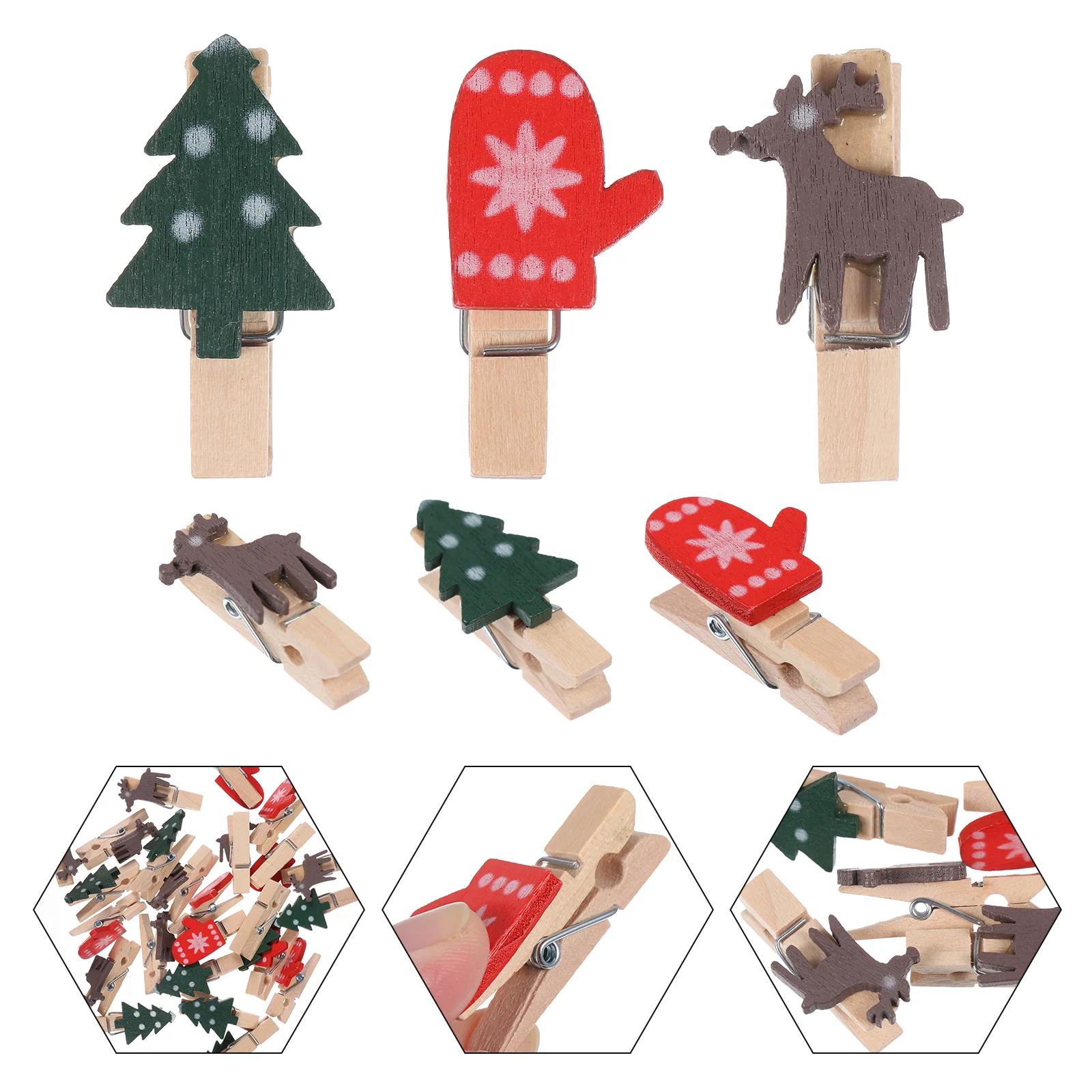 

72Pcs Christmas Wood Cartoon Clips Xmas Photo Clips Clothespins DIY Pegs