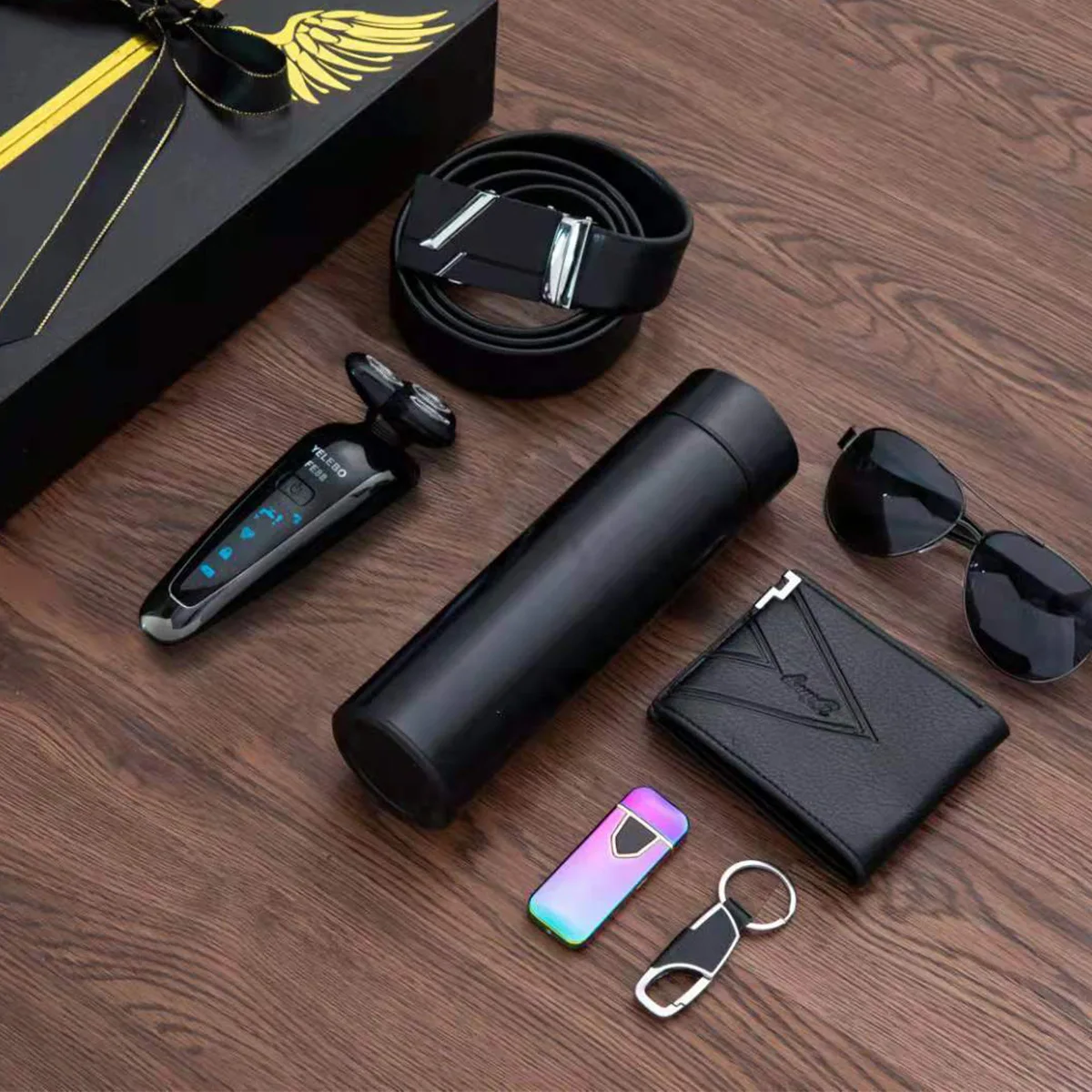 Набор мужских подарочных часов 4 шт. ремешок + кошелек термос бритва|Мужские