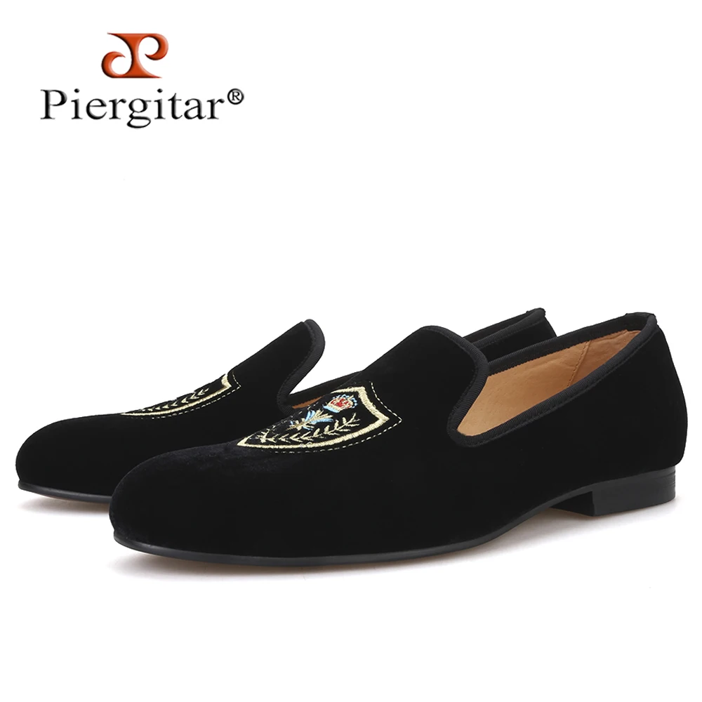 

Мокасины Piergitar мужские с вышивкой, бархатные лоферы, обувь для свадьбы Вечерние, плоская подошва, четыре цвета