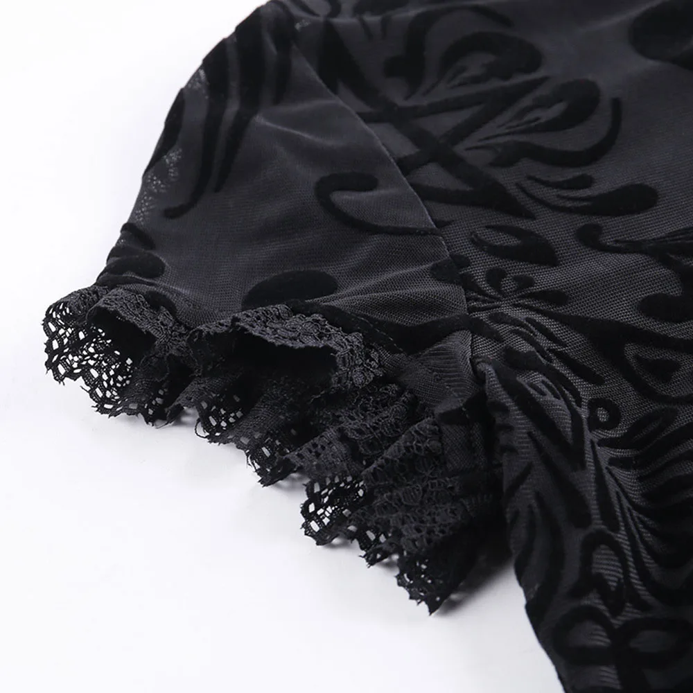 Готическая Кружевная футболка для женщин с принтом сексуальный прозрачный