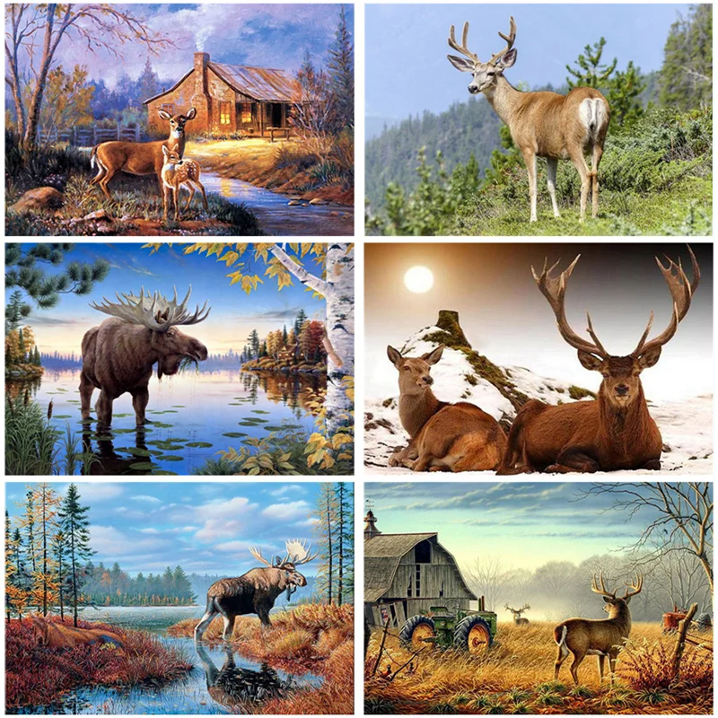 

5d Diy Diamond Painting Elk Sika Deer Diamond Embroidery Full Drill Rhinestones Daimond Painting Mosaic Home Decor Cross Stitch