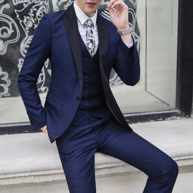 

2021 Costume Homme Men Suits For Wedding Blue Suits White Groom Blazer Tuxedo Smoking Jacket 3 Piece Slim Fit Terno Masculino